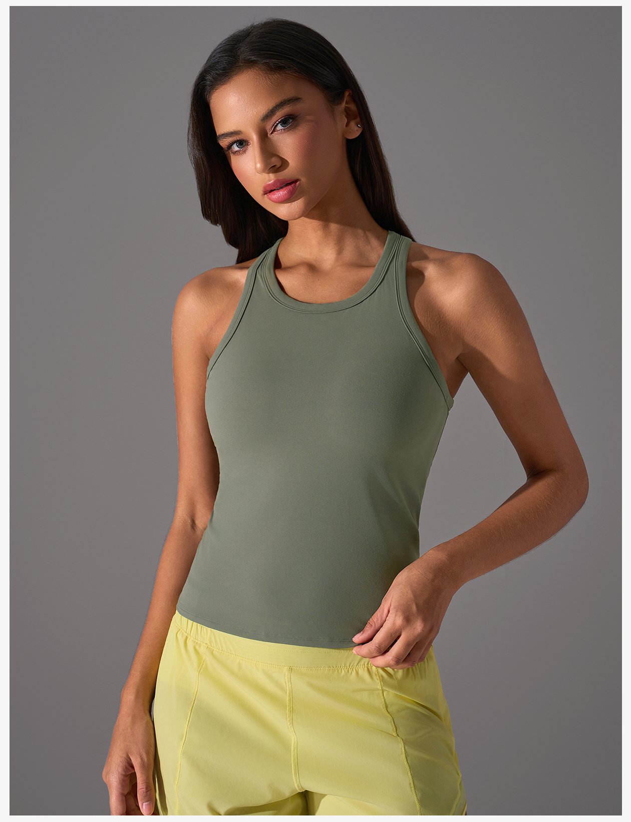 Women's Olive Green Racerback Tank Top - Slim Fit Yoga & Workout Shirt for Fitness