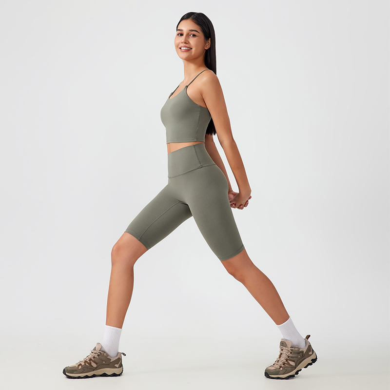 Women's Yoga Set - Spaghetti Strap Crop Tank Top and High-Waisted Biker Shorts for Workout, Gym, and Activewear -  Sports Outfit for Women