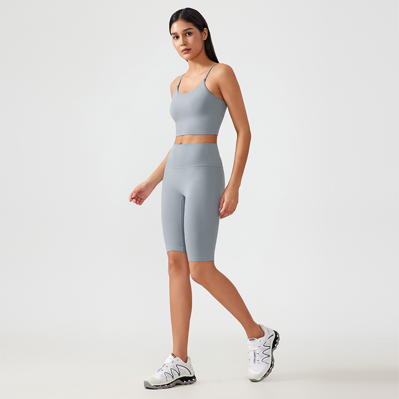 Women's Yoga Set - Spaghetti Strap Crop Tank Top and High-Waisted Biker Shorts for Workout, Gym, and Activewear -  Sports Outfit for Women