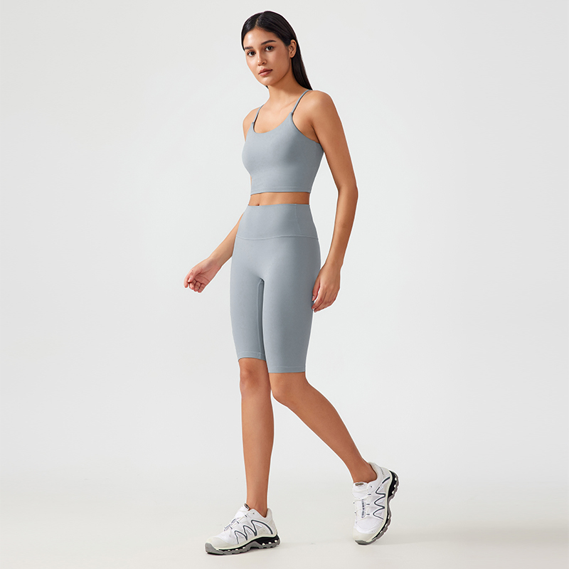 Women's Yoga Set - Spaghetti Strap Crop Tank Top and High-Waisted Biker Shorts for Workout, Gym, and Activewear -  Sports Outfit for Women