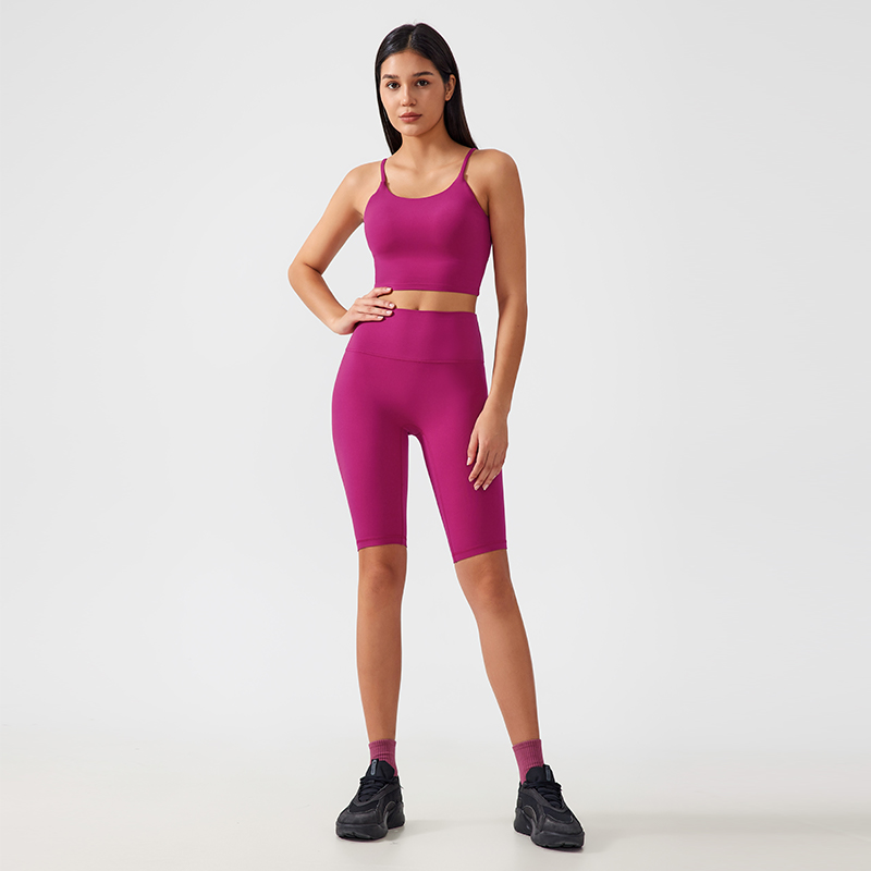 Women's Yoga Set - Spaghetti Strap Crop Tank Top and High-Waisted Biker Shorts for Workout, Gym, and Activewear -  Sports Outfit for Women