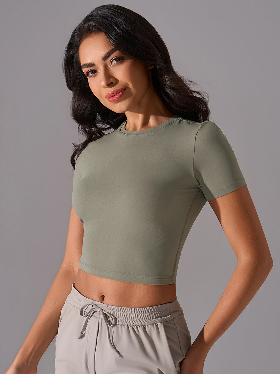 Women's Short Sleeve Cropped Top, Form - fitting Workout Shirt for Yoga, Gym and Casual Wear