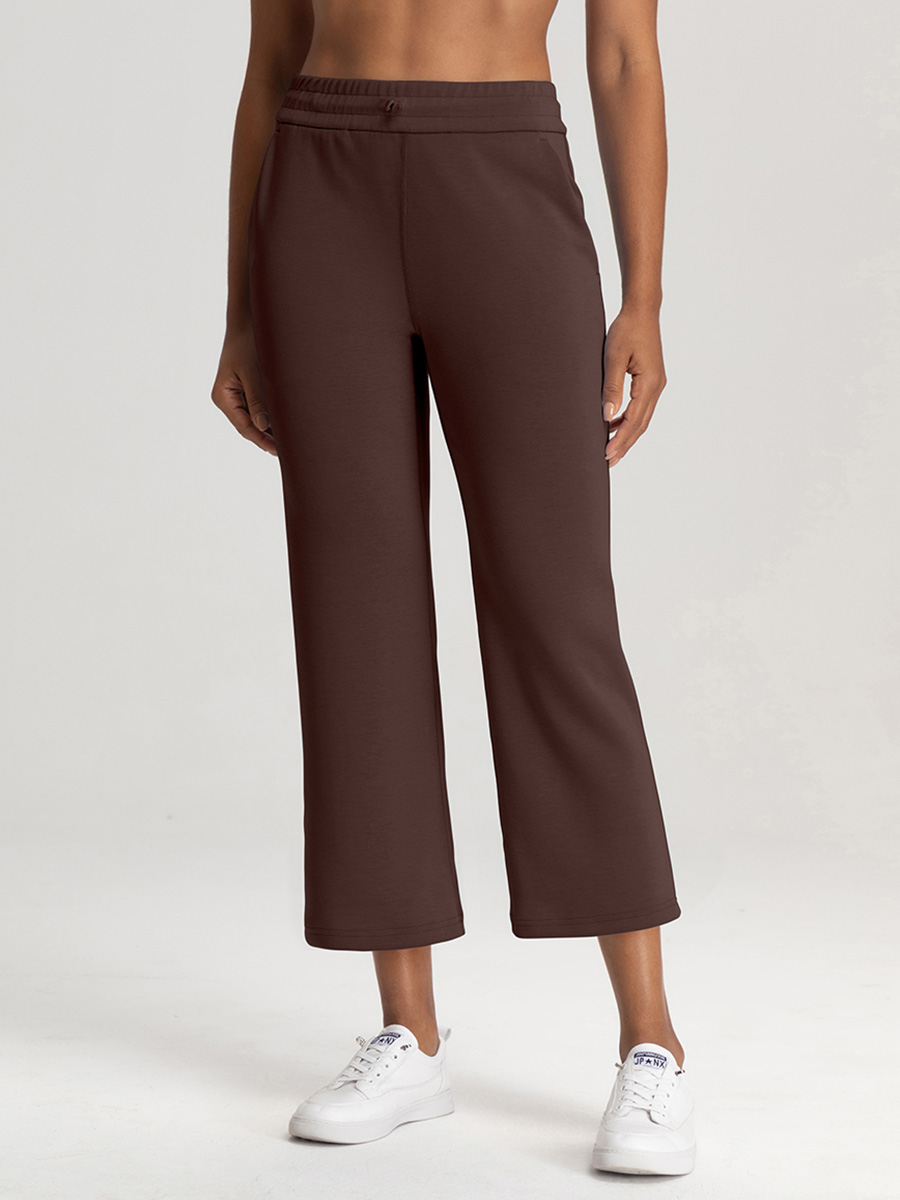 Women's High - Waisted Dark Gray Wide - Leg Cropped Pants with Drawstring