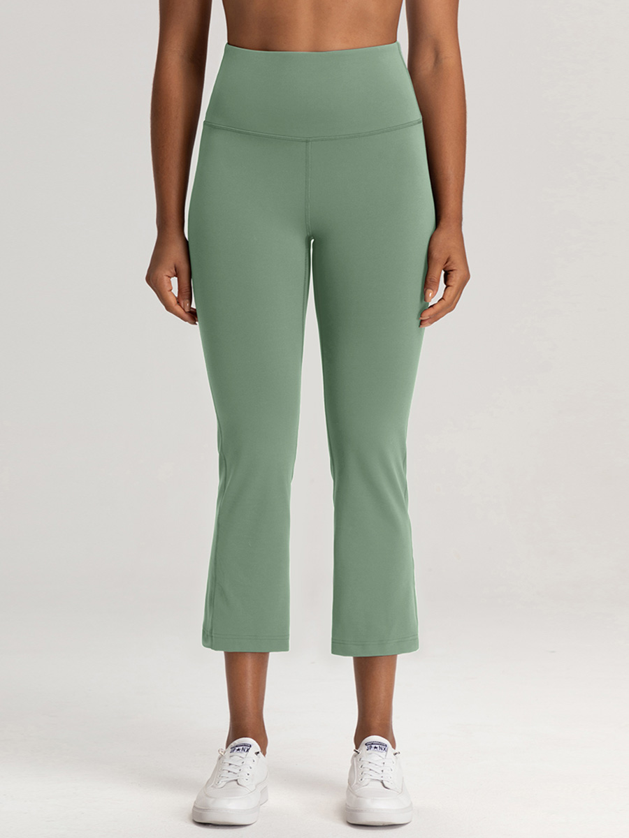 Women's High - Waisted Sage Green Cropped Flare Yoga Pants, Capri Leggings