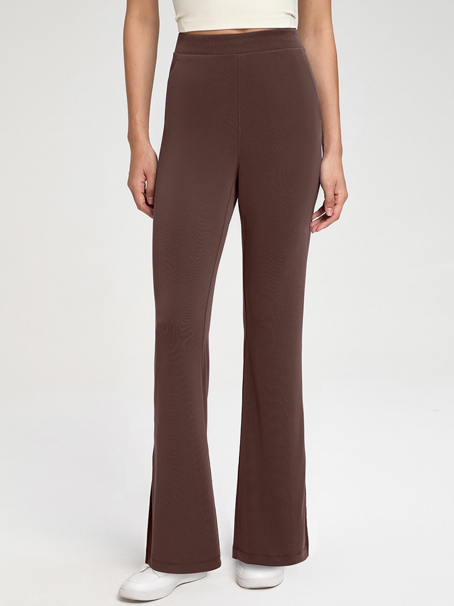 Women's High - Waisted Slate Blue Flare Yoga Pants with Side Slit, Bootcut Leggings