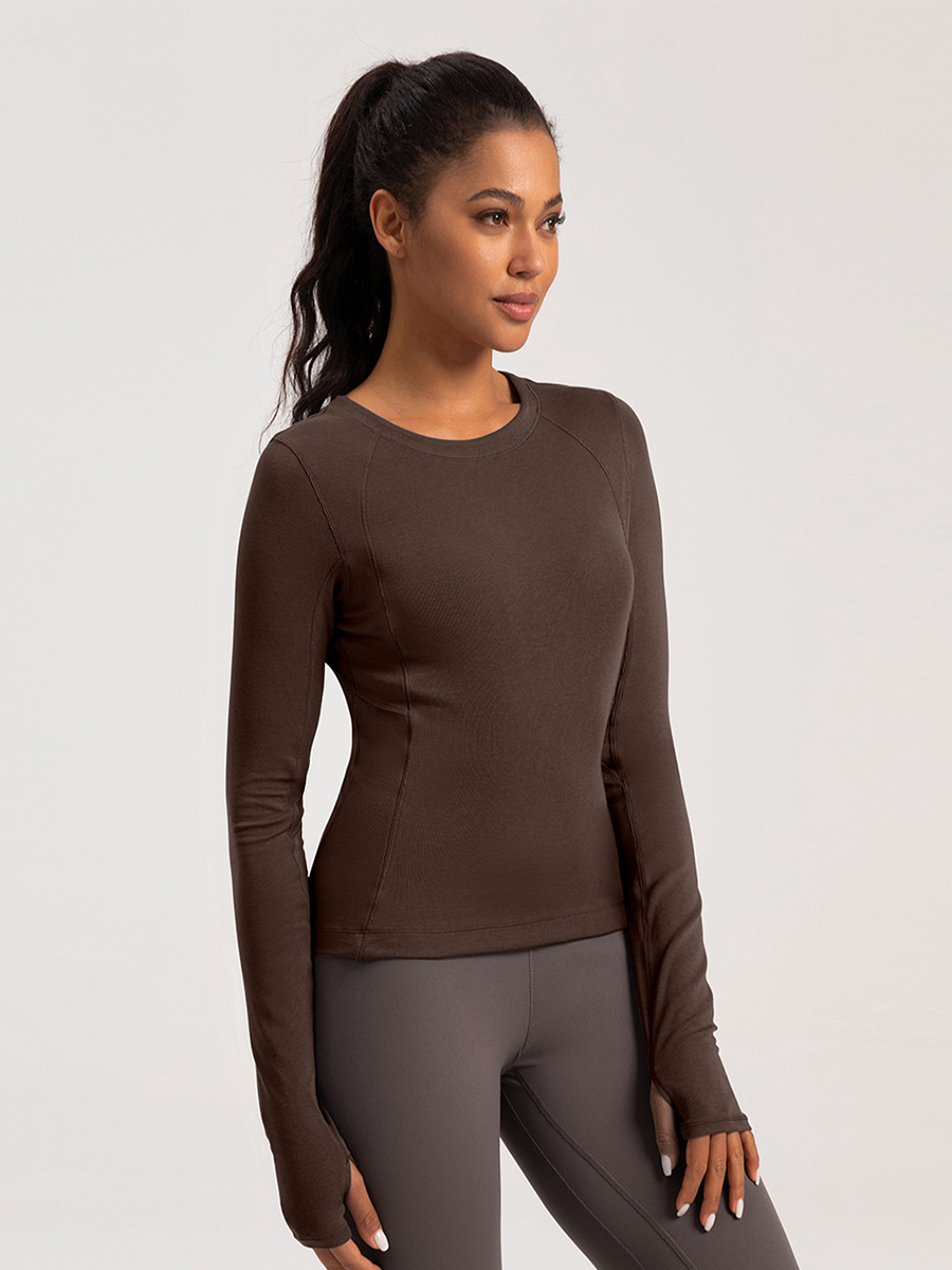 Women's Purple Crew Neck Long - Sleeve Slim Fit Workout Top, Athletic Yoga Shirt