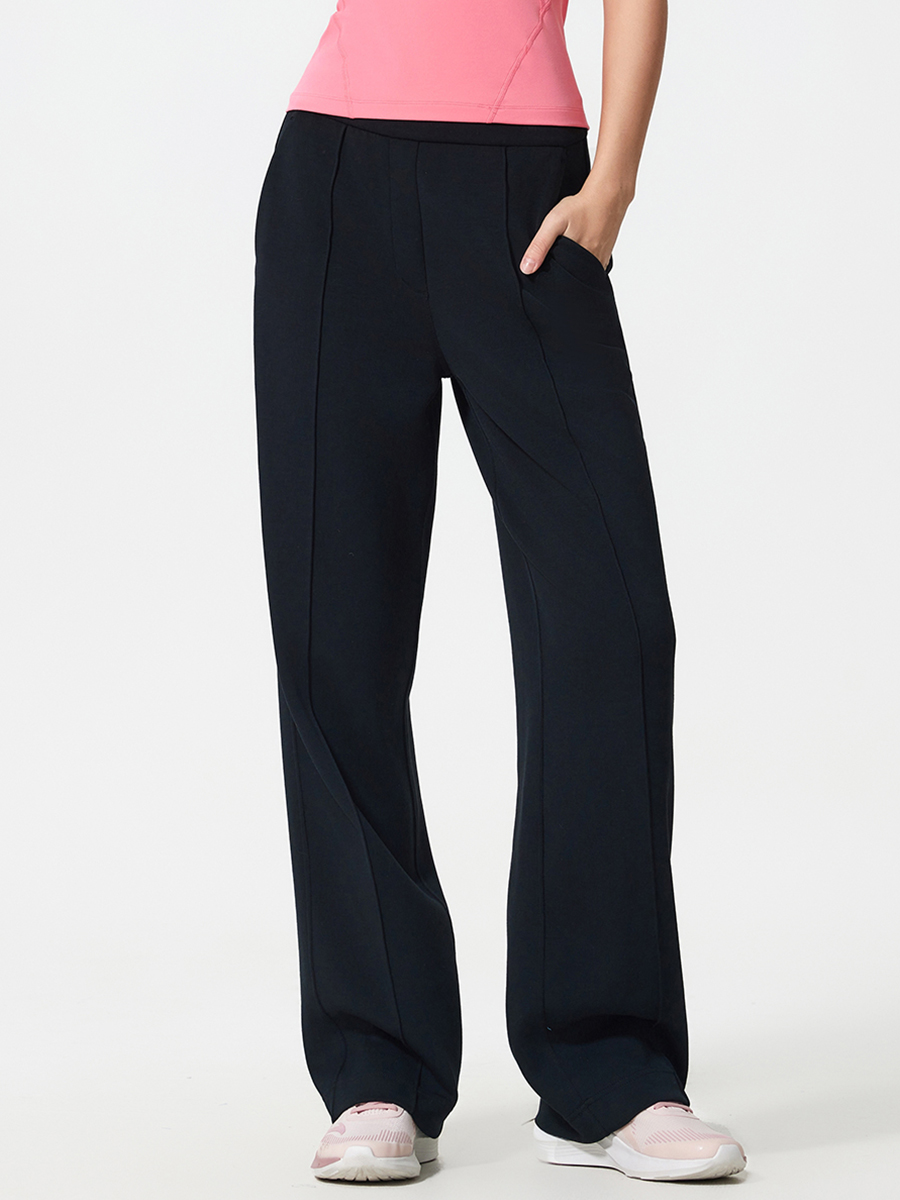 Women's High-Waisted Wide-Leg Yoga Pants with Pockets - Gray Elastic Waist Loose Fit Casual Lounge Trousers