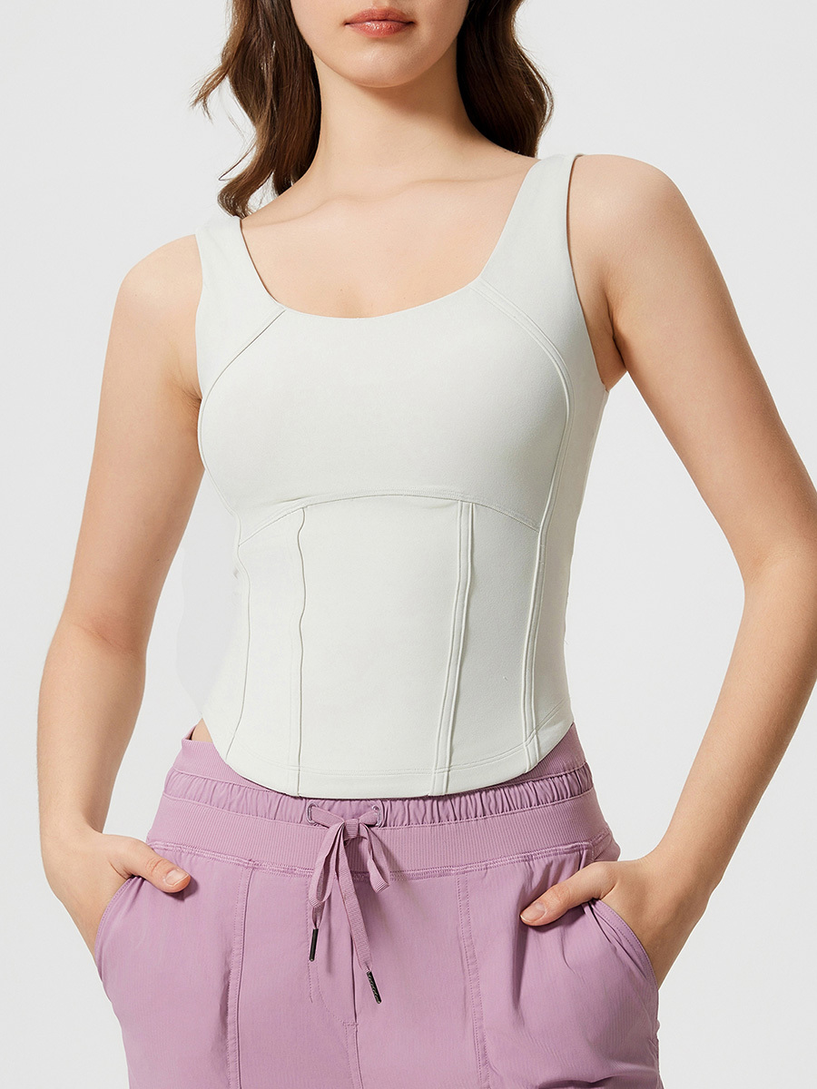 Women's Light Blue Square Neck Corset Tank Top - Slimming Workout Top for Yoga, Fitness, and Everyday Wear