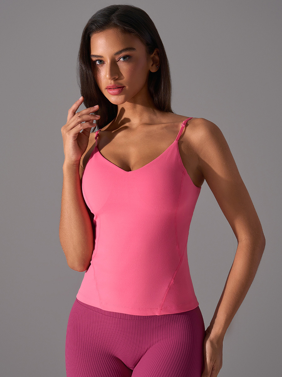 Women's Light Green V-Neck Camisole Tank Top - Slim Fit Yoga & Workout Shirt for Fitness