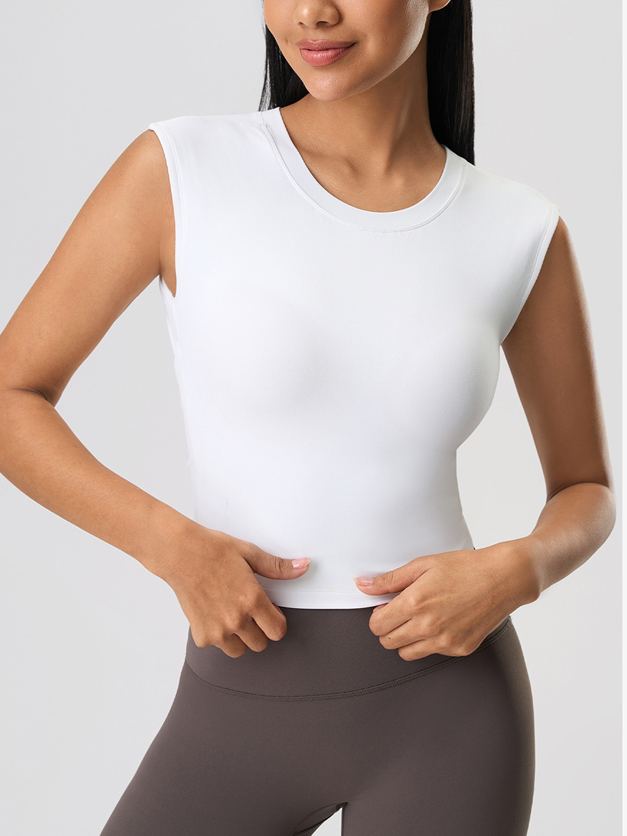 Women's Light Blue Sleeveless Crop Top - Slim Fit Workout Shirt for Yoga & Fitness