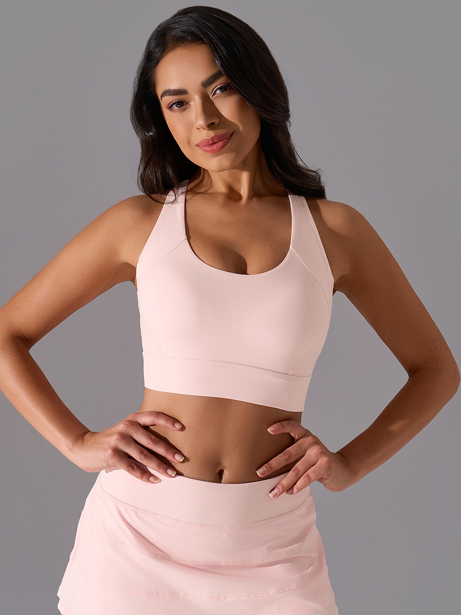 Women's Light Blue Sleeveless Sports Bra, Medium Support Yoga Activewear Top