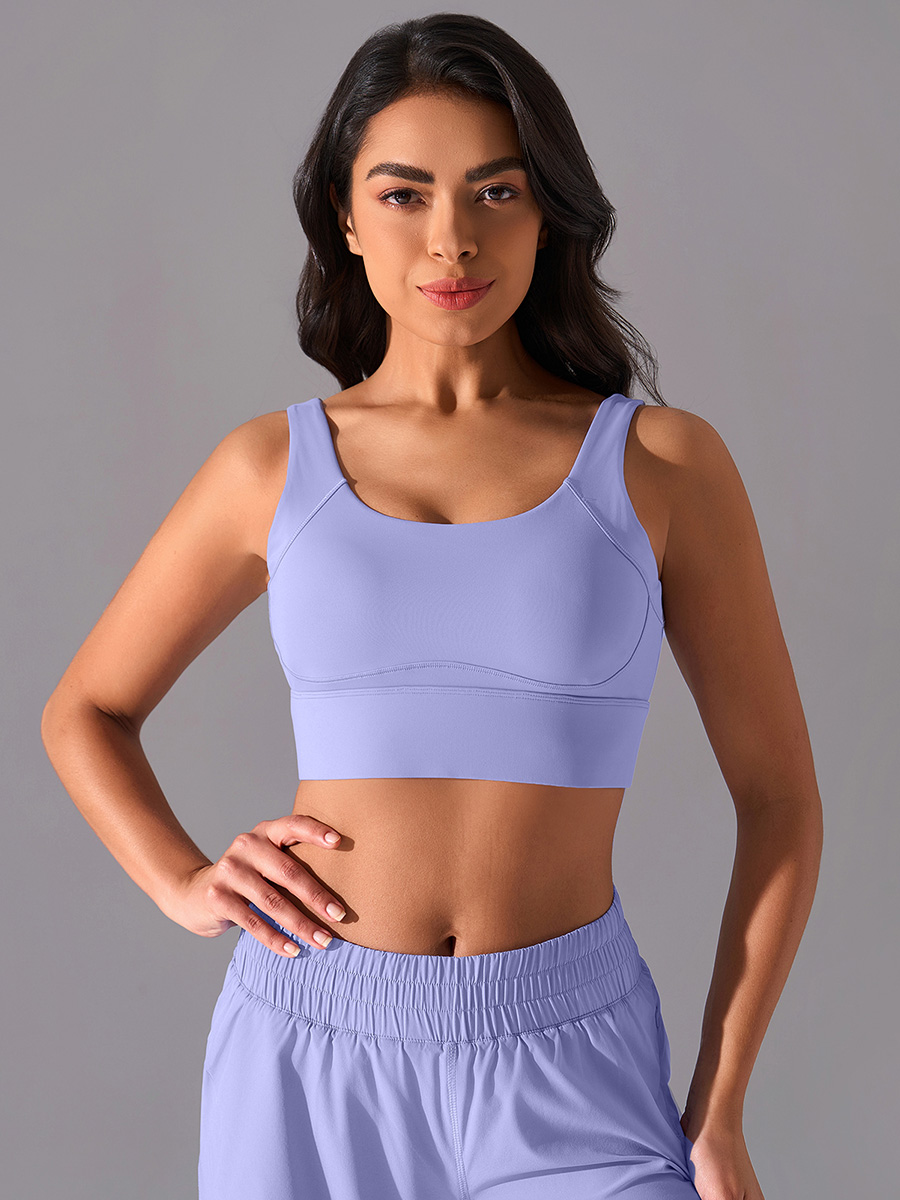 Women's Light Blue Square Neck Sleeveless Sports Bra, Medium Support Yoga Activewear
