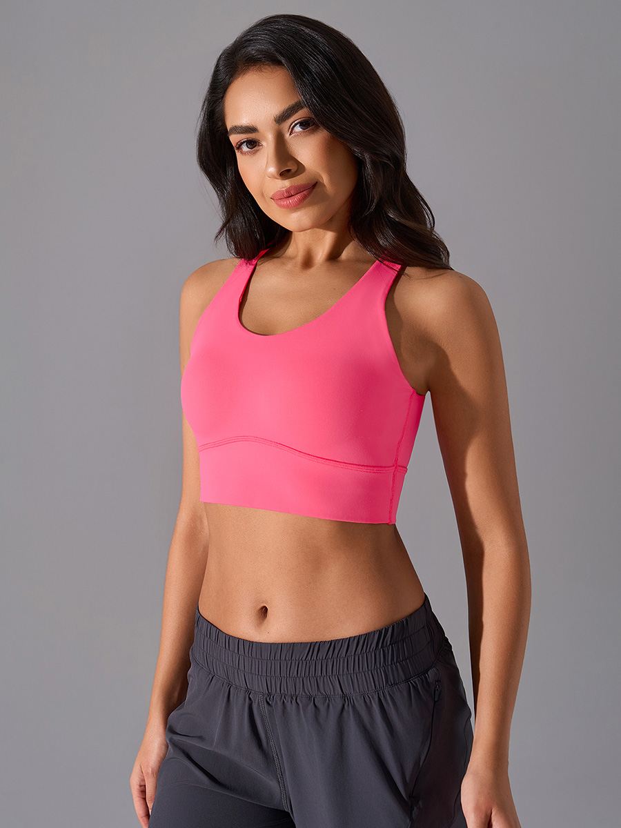 Women's Hot Pink Sleeveless Sports Bra, Medium Support Yoga Activewear Top