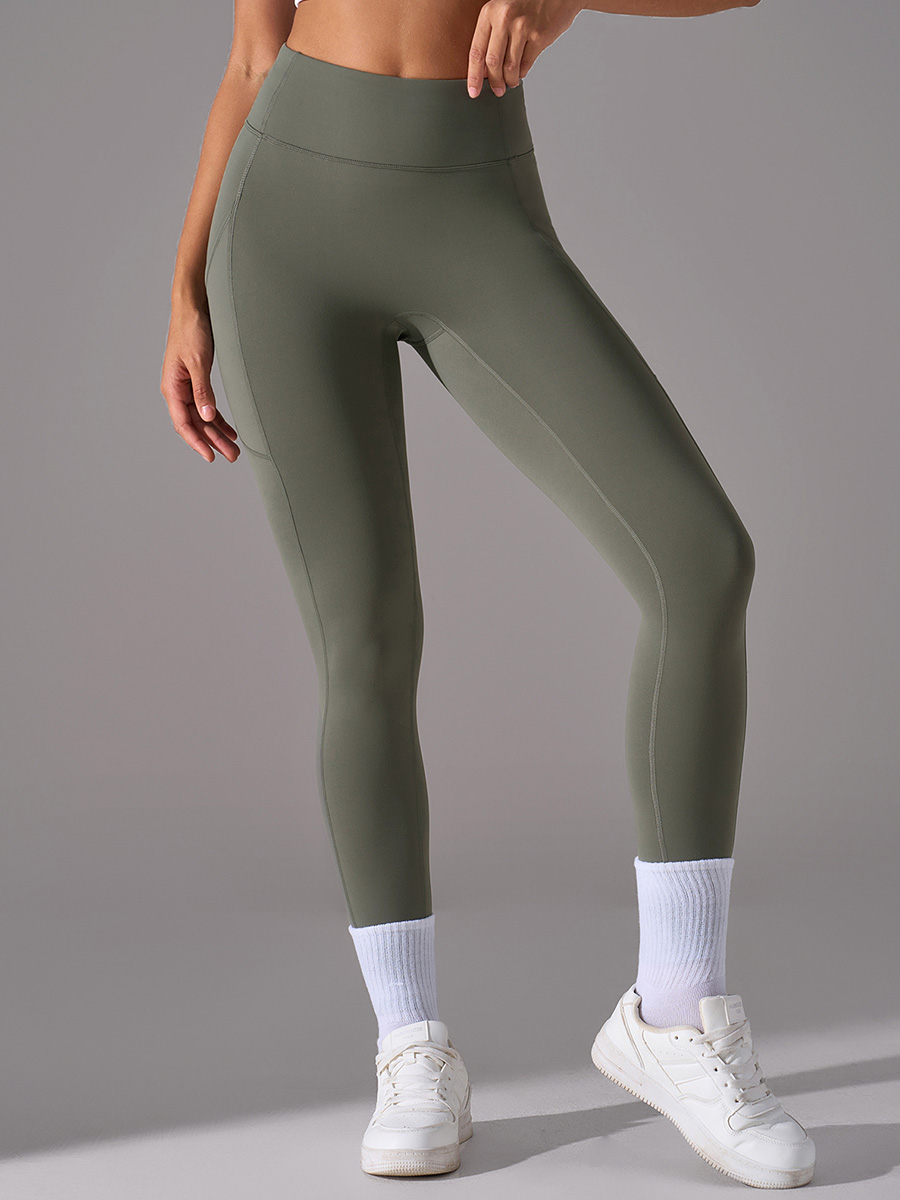 Women's Brown High-Waisted Tight Yoga Leggings, Workout Athletic Pants with Pockets