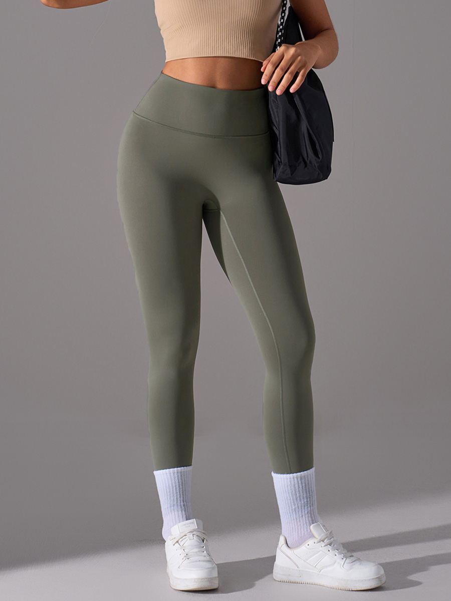 AURAVIA Women's High - Waisted Brown Leggings, Stretchy Tummy - Control Yoga Pants for Workout & Leisure