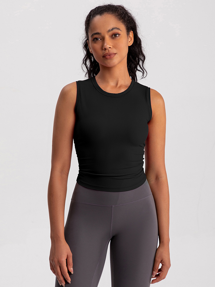 Women's Ribbed Sleeveless Crop Top - Khaki Athletic Tank for Yoga, Gym & Everyday Wear