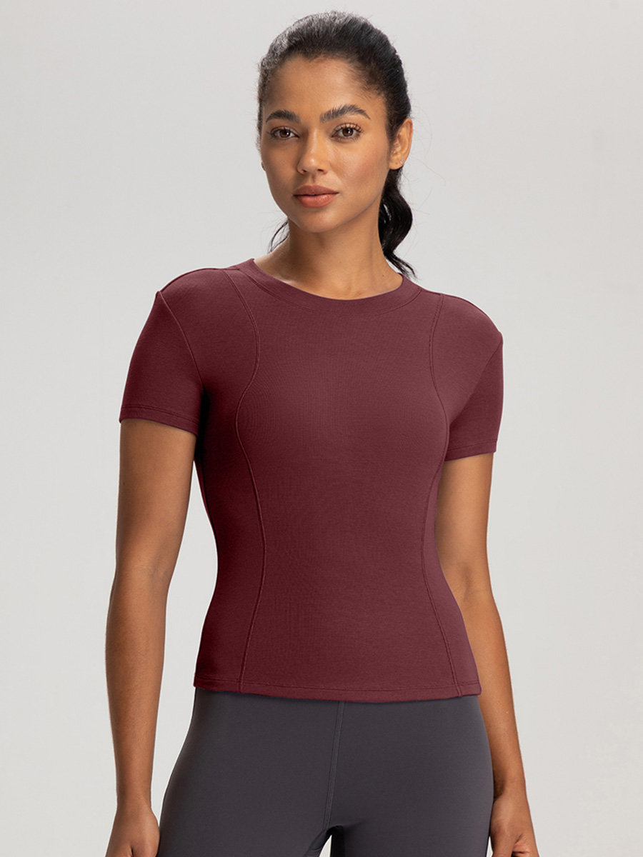 Women's Form - Fitting Short - Sleeve Workout Top, Purple Athletic Yoga Shirt