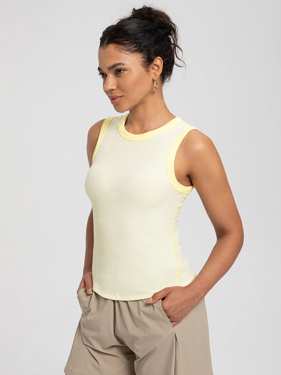 Women's Sleeveless Contrast Trim Tank Top - Ribbed, Slim Fit Athletic & Casual Wear