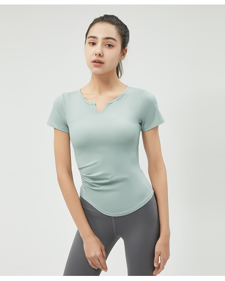 Women's Yellow Short - Sleeve V - Neck Yoga Top, Slim - Fit Workout Shirt