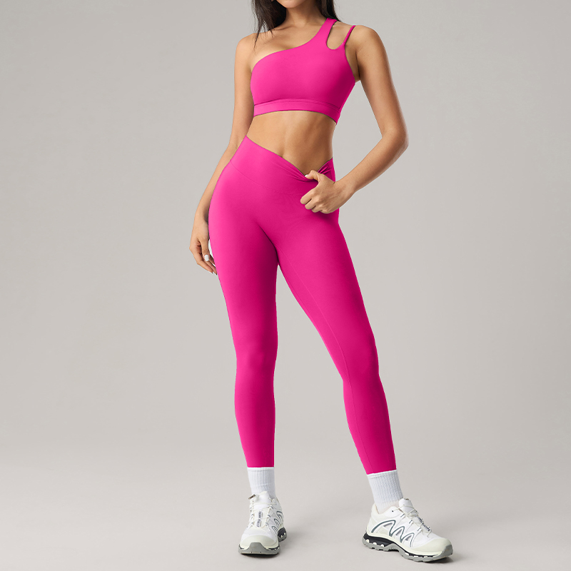 Women's One - Shoulder Sports Bra and Leggings Set - Light Blue Activewear for Yoga, Fitness 