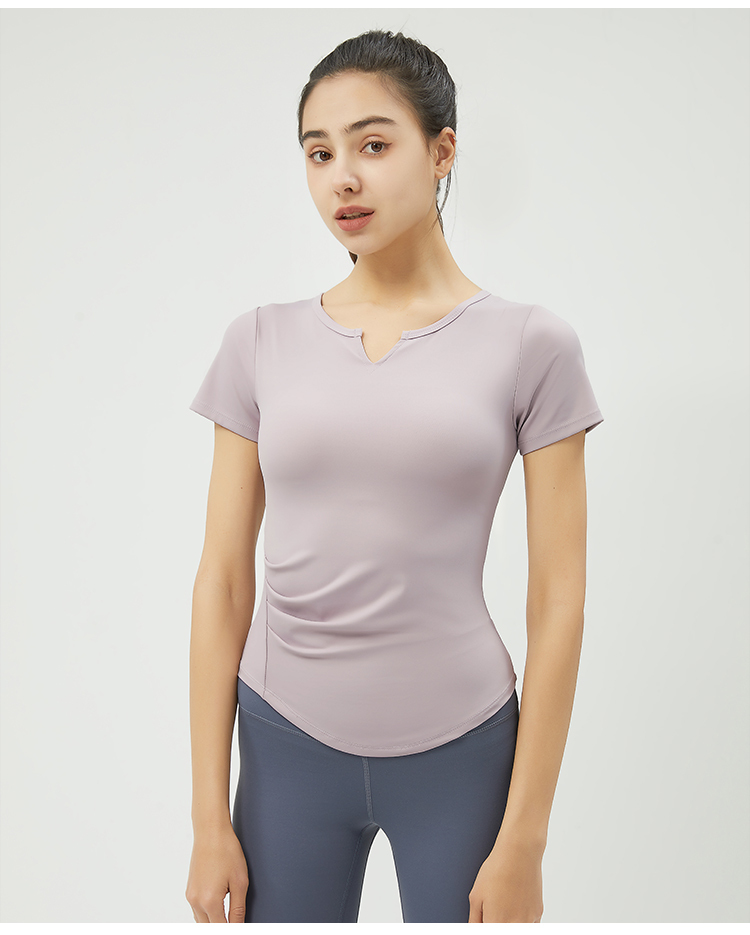 Women's Yellow Short - Sleeve V - Neck Yoga Top, Slim - Fit Workout Shirt