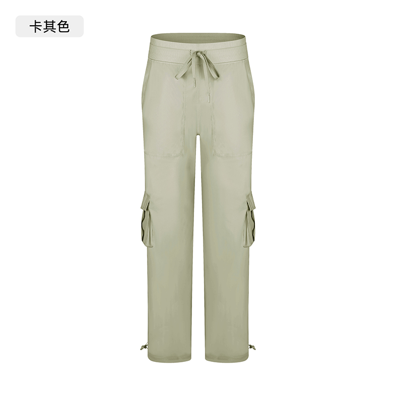 Women's Light Blue Cargo Pants with Drawstring Waist and Side Pockets