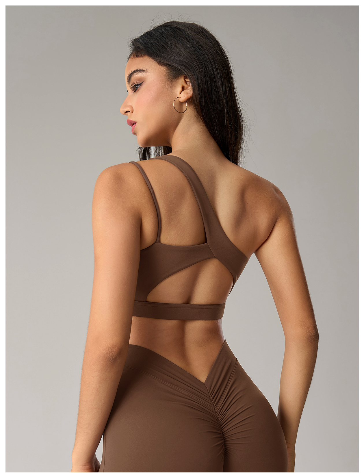 Women's One - Shoulder Cutout Sports Bra and Leggings Set - Brown Activewear
