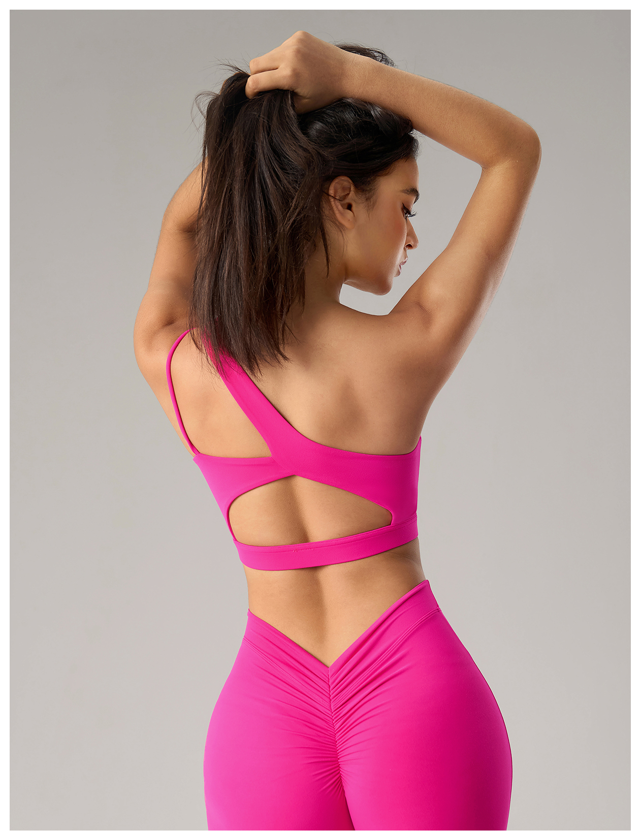 Women's One - Shoulder Cutout Sports Bra and Leggings Set - Brown Activewear