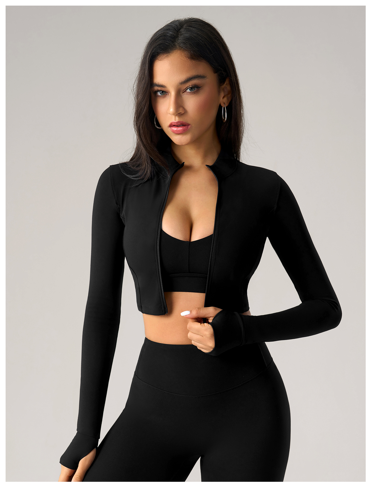 Women's Hot Pink Cropped Zip - Up Sports Jacket, Long - Sleeve Athletic Top