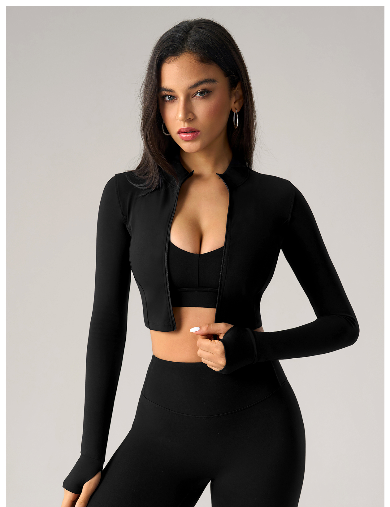 Women's Hot Pink Cropped Zip - Up Sports Jacket, Long - Sleeve Athletic Top