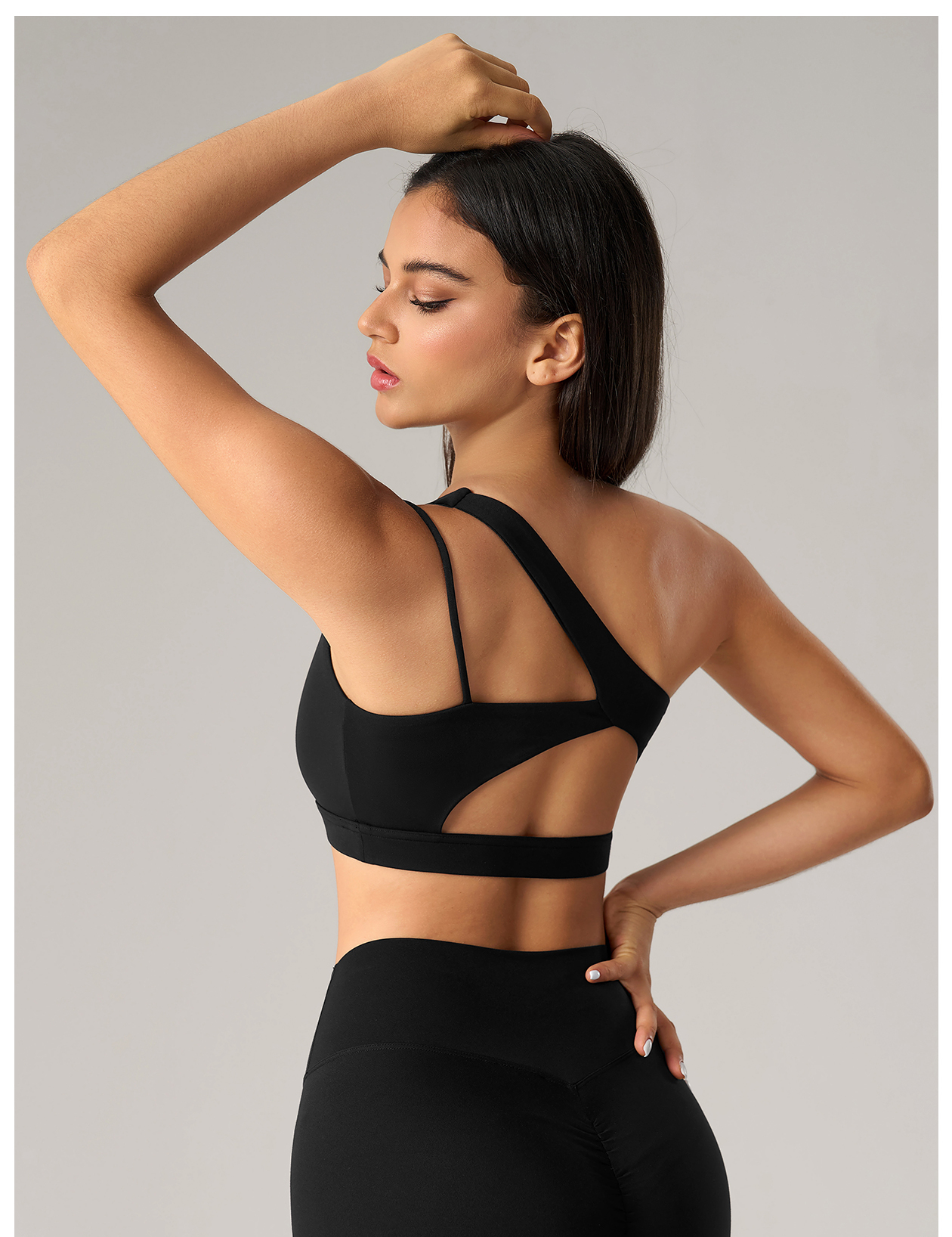 Women's One - Shoulder Cutout Sports Bra and Leggings Set - Brown Activewear