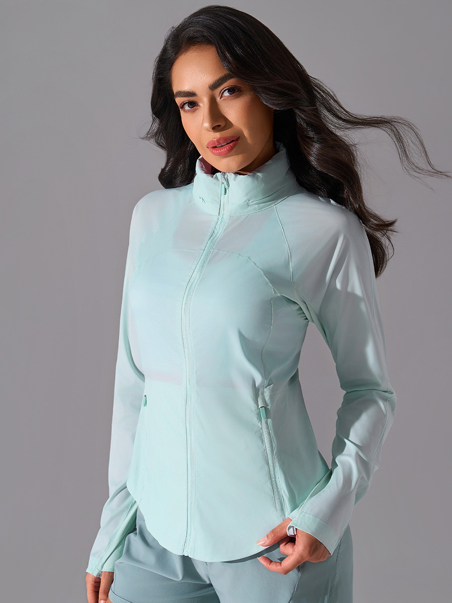 Women's Lightweight Full - Zip High - Neck Sports Jacket, Breathable & Quick - Dry Running Yoga Windbreaker 
