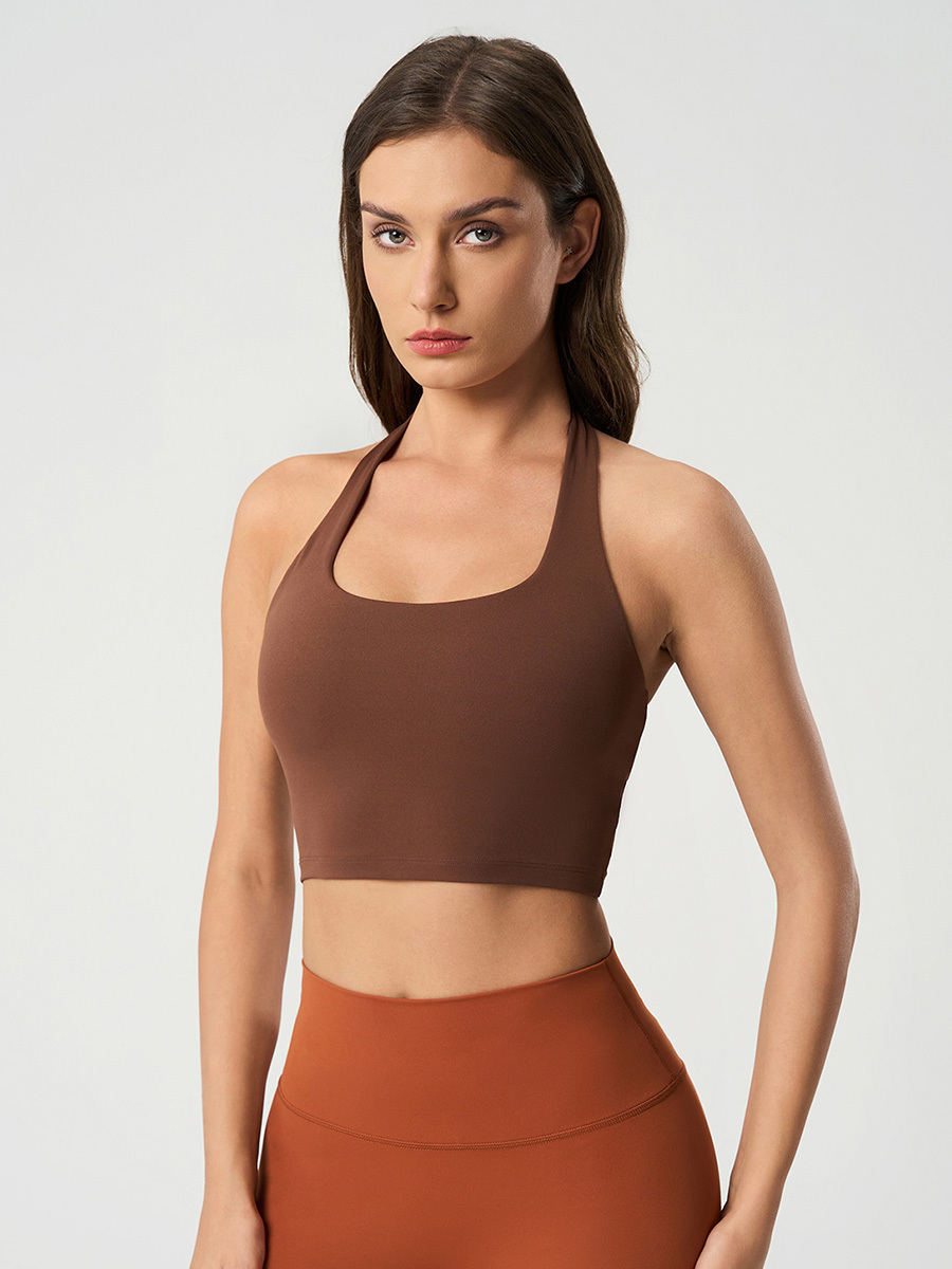 Women's Light Blue Halter Neck Sports Bra, Crop Top for Yoga, Gym & Fitness Workouts