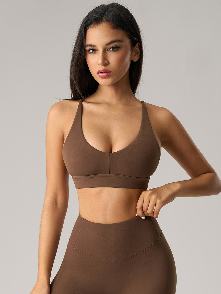 Women's Blue V - Neck Strappy Sports Bra, High - Support Yoga Bra for Workout & Fitness 