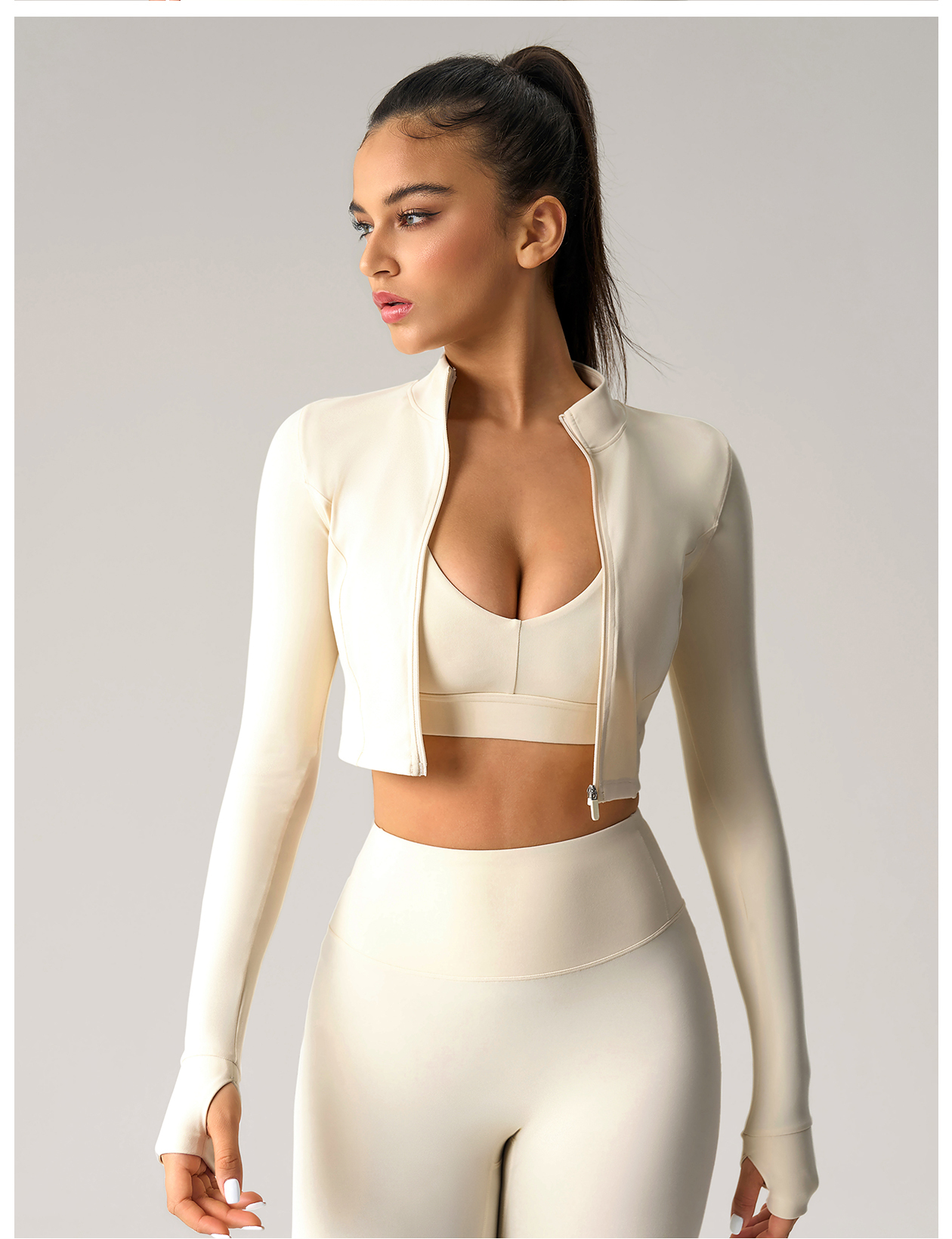 Women's Hot Pink Cropped Zip - Up Sports Jacket, Long - Sleeve Athletic Top