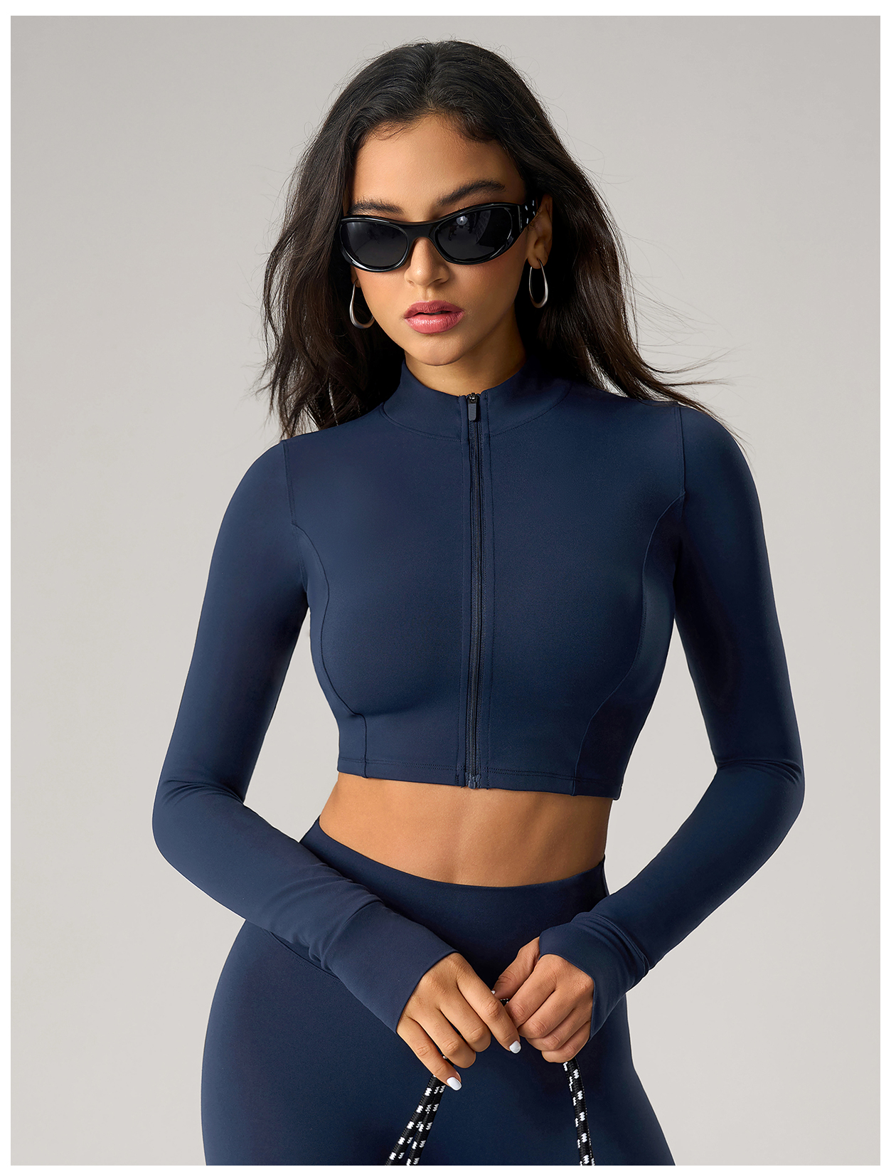 Women's Hot Pink Cropped Zip - Up Sports Jacket, Long - Sleeve Athletic Top