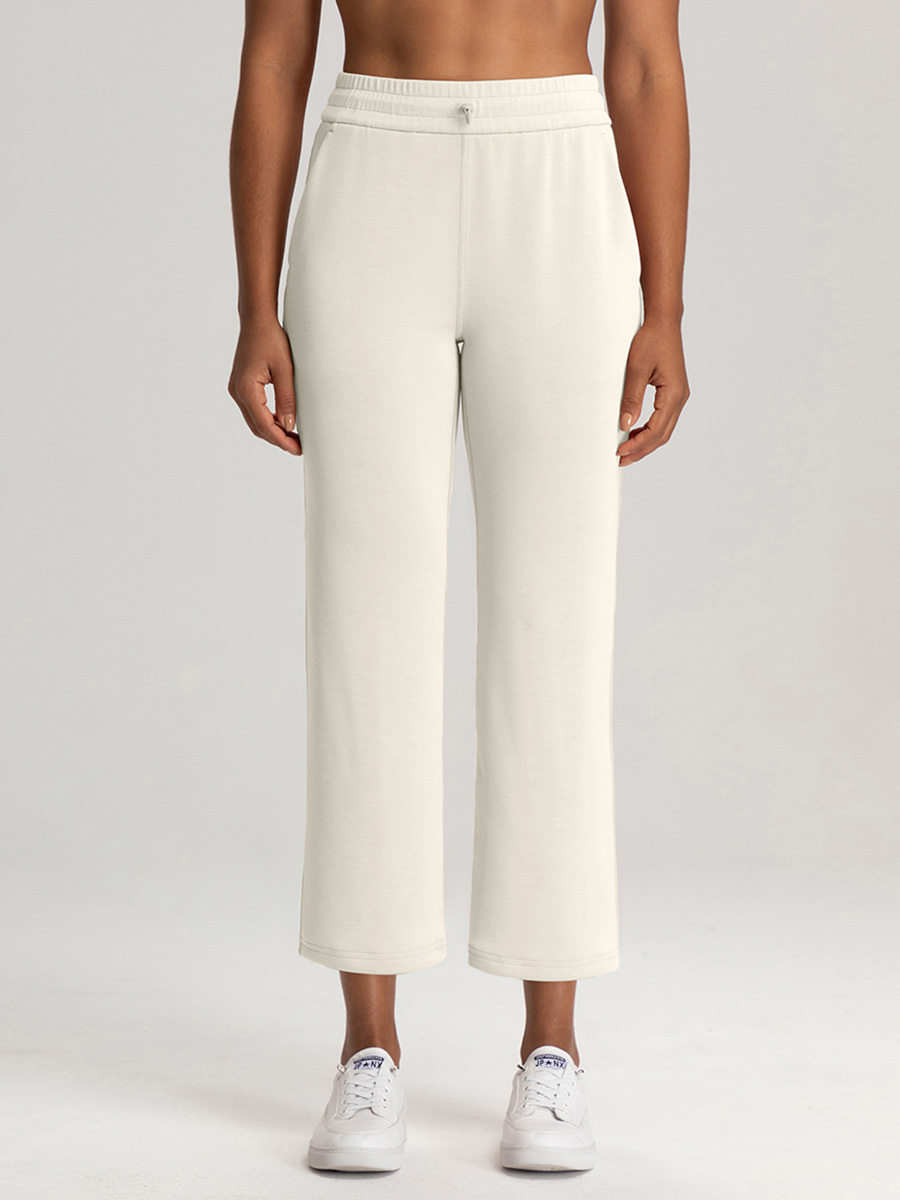 Women's High - Waisted Dark Gray Wide - Leg Cropped Pants with Drawstring