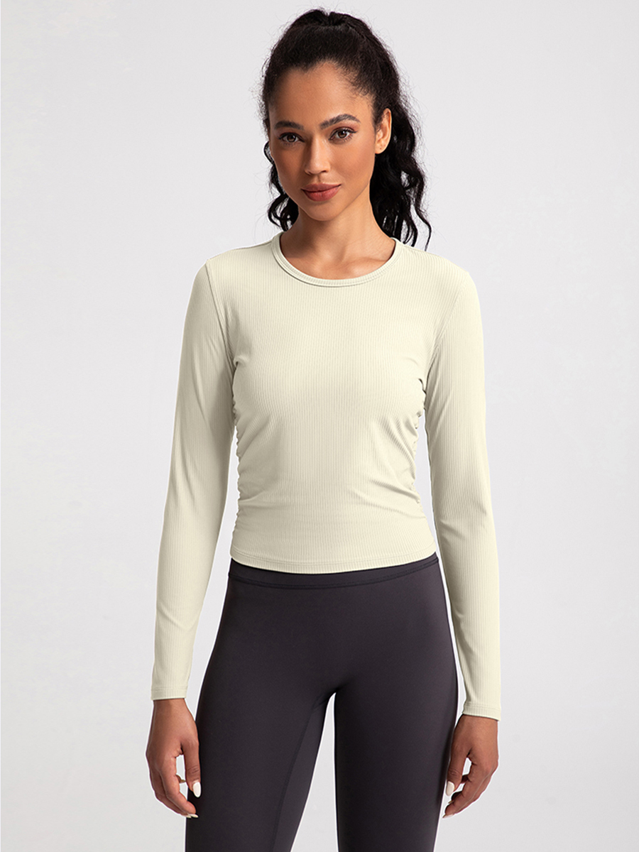 Women's Light Pink Ribbed Long - Sleeve Crop Top, Athletic Workout Shirt