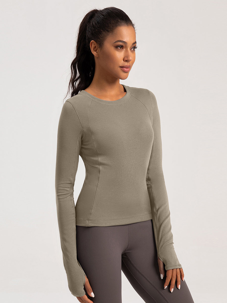 Women's Purple Crew Neck Long - Sleeve Slim Fit Workout Top, Athletic Yoga Shirt