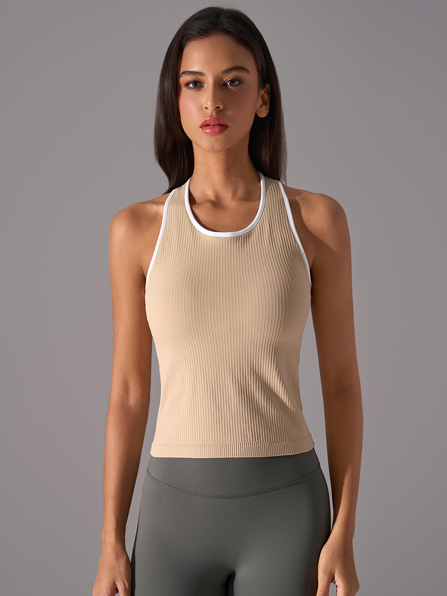 Women's Ribbed Racerback Crop Tank Top - Light Blue Sleeveless Slim Fit Athletic Workout Shirt