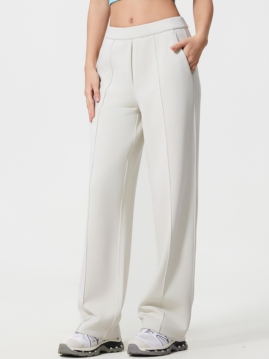 Women's High-Waisted Wide-Leg Yoga Pants with Pockets - Gray Elastic Waist Loose Fit Casual Lounge Trousers