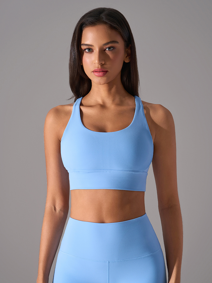 Women's Light Blue Racerback Sports Bra - High Support Yoga Bra for Workout, Fitness