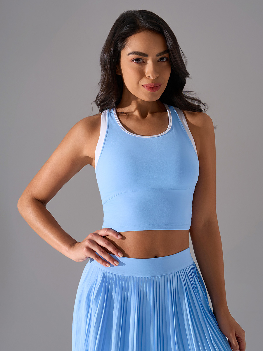 Women's Brown Contrast Trim Sports Bra - Racerback Crop Tank Top for Yoga, Workout, and Fitness