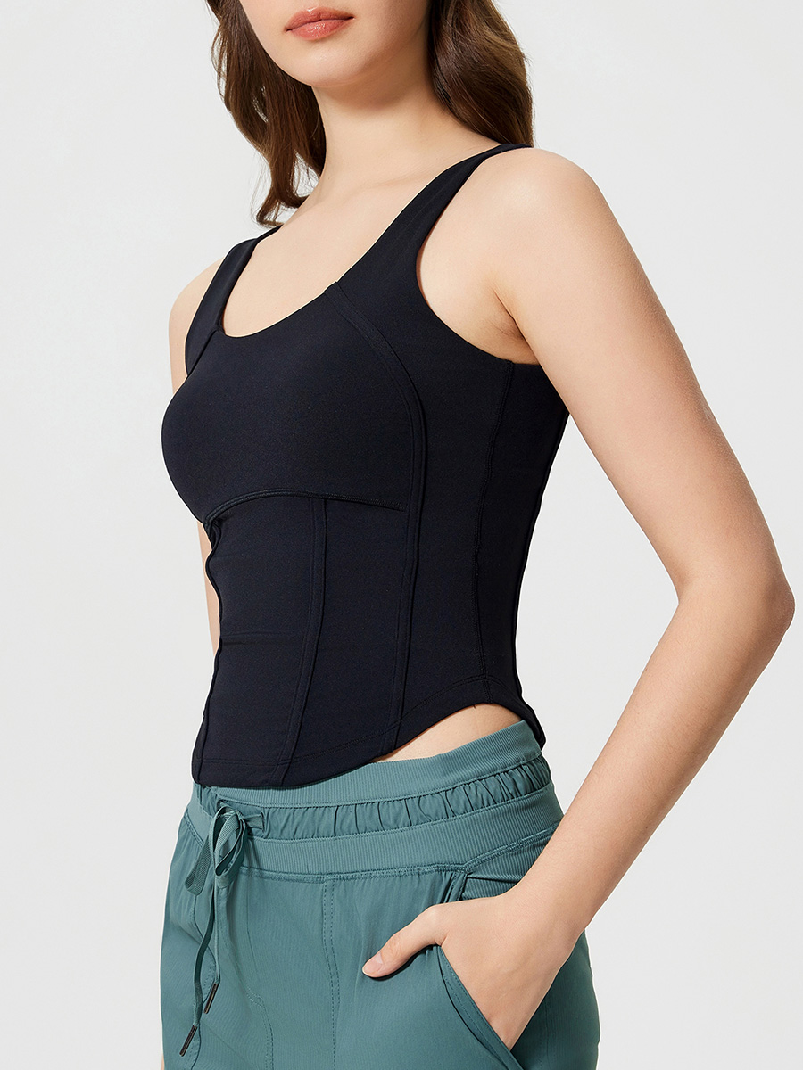 Women's Light Blue Square Neck Corset Tank Top - Slimming Workout Top for Yoga, Fitness, and Everyday Wear