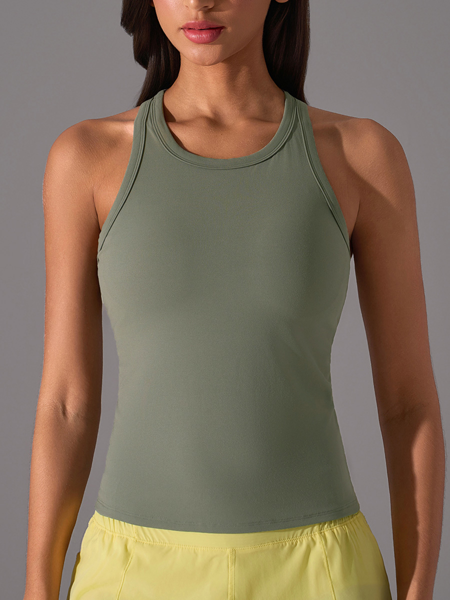 Women's Olive Green Racerback Tank Top - Slim Fit Yoga & Workout Shirt for Fitness