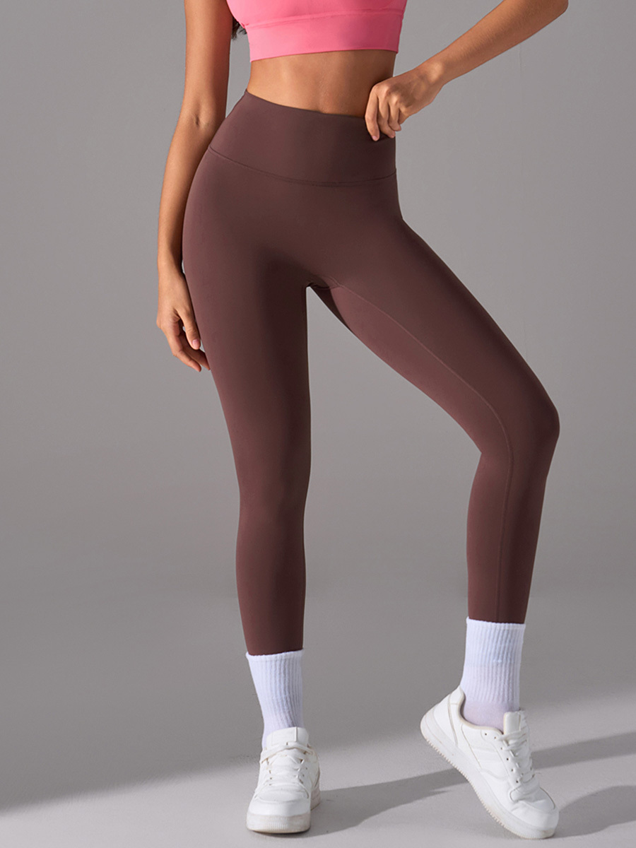 AURAVIA Women's High - Waisted Brown Leggings, Stretchy Tummy - Control Yoga Pants for Workout & Leisure