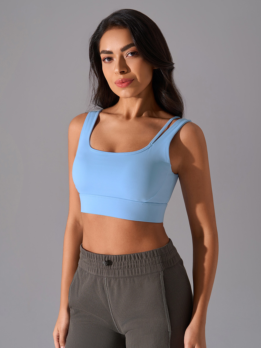 Women's Light Pink Square Neck Sports Bra, Double - Strap Support Yoga Crop Top
