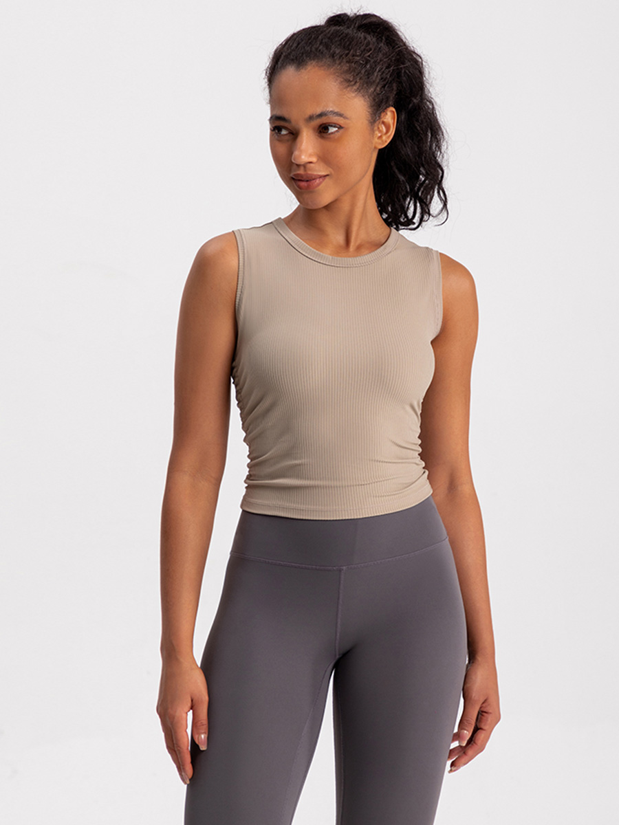 Women's Ribbed Sleeveless Crop Top - Khaki Athletic Tank for Yoga, Gym & Everyday Wear