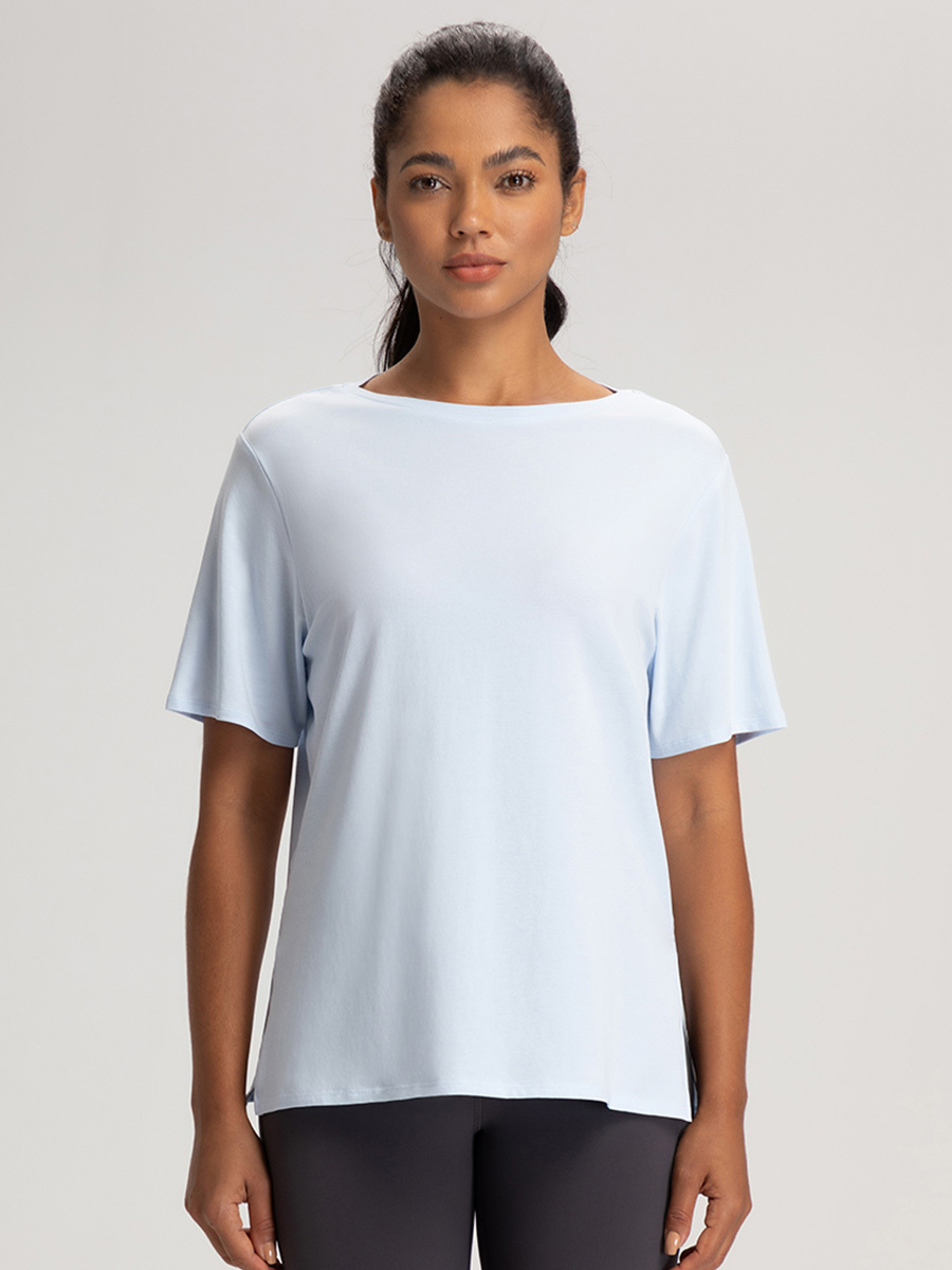 Women's Loose Fit Short Sleeve Tee - Light Blue Casual & Sporty Top for Daily Life