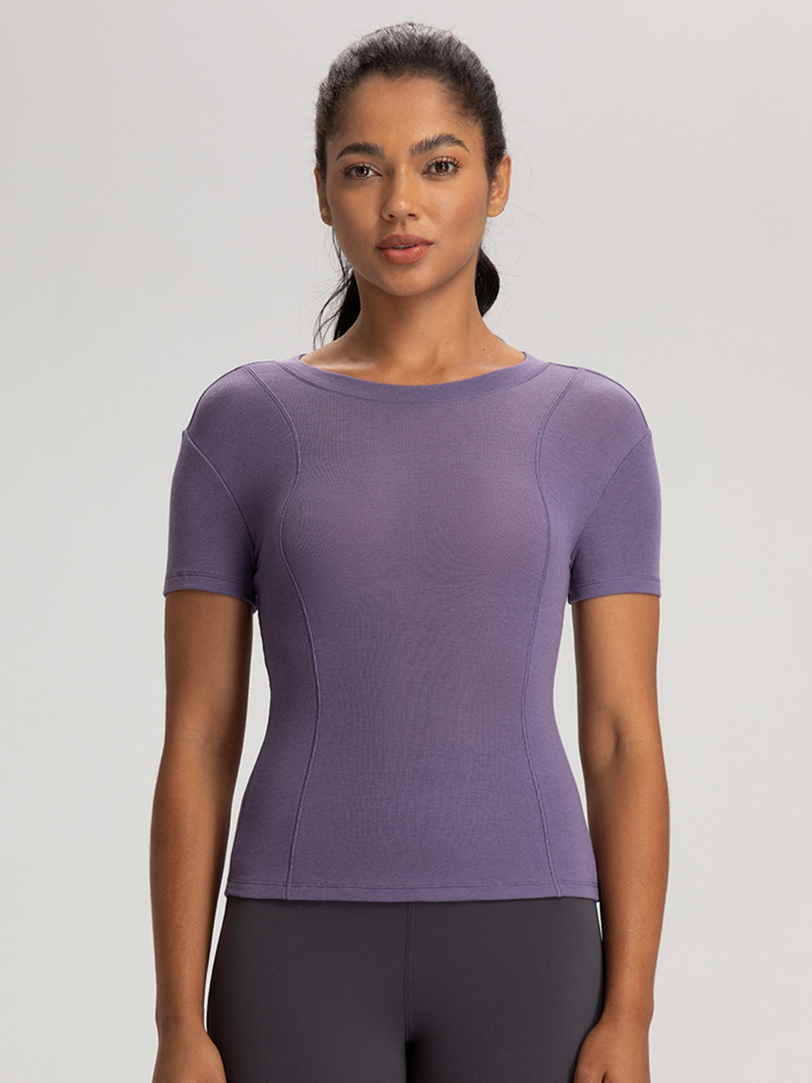 Women's Form - Fitting Short - Sleeve Workout Top, Purple Athletic Yoga Shirt
